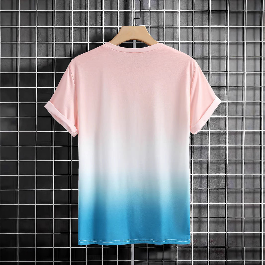 Herren T-Shirt mit modernem Farbverlauf und Palmenstickerei Heidi-Mode