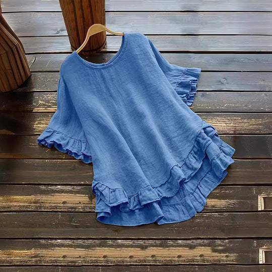 Damen lässiges Oberteil mit Rüschendetails und weit geschnittenem Design Heidi-Mode