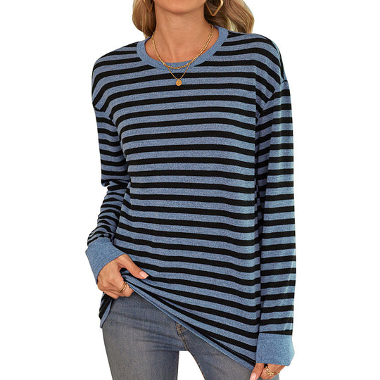 Damen bequemes Langarmshirt mit gestreiftem Design und Rundhalsausschnitt Heidi-Mode