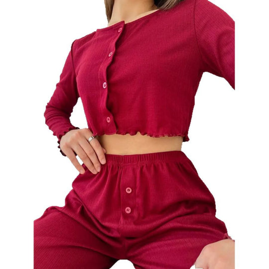 Damen cropped Shirt mit Knopfleiste und wellenförmigem Saum Heidi-Mode