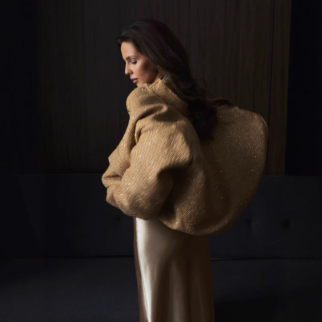 Damen Glitzerjacke mit praktischen Taschen und elastischem Saum Heidi-Mode