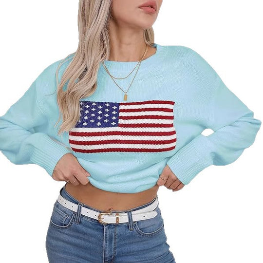 Damen Pullover mit Flaggenmotiv und strukturiertem Strick Heidi-Mode