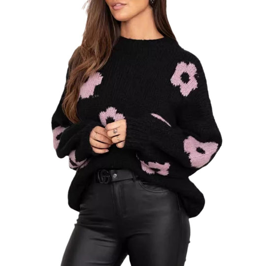 Damen gemütlicher Strickpullover mit floralem Muster Heidi-Mode