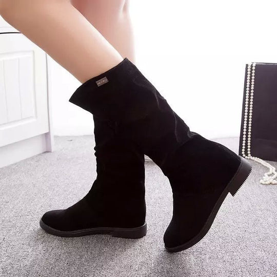 Damen Overkneestiefel aus weichem Wildlederimitat mit elegantem Falten-Design und rutschfester Sohle Heidi-Mode
