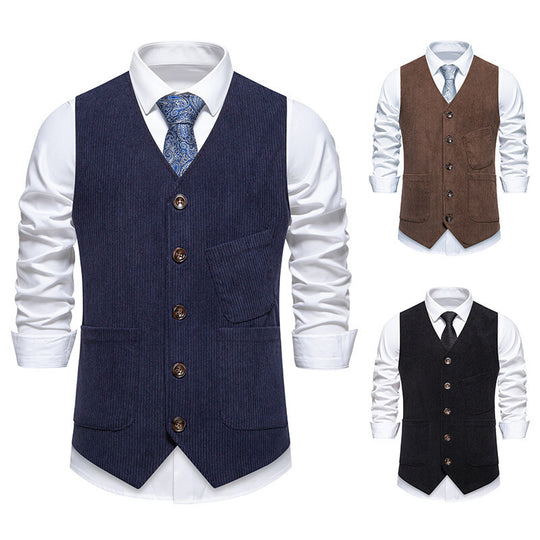 Herren elegante Cordweste mit praktischen Taschen und fein strukturiertem Design Heidi-Mode