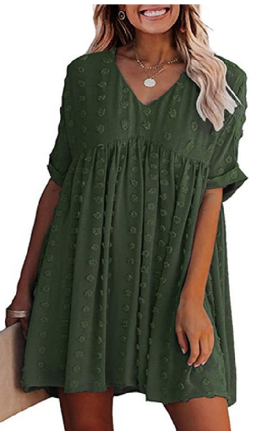 Heidi-Mode | Locker Sitzendes Kurzärmliges Weites Taillenkleid
