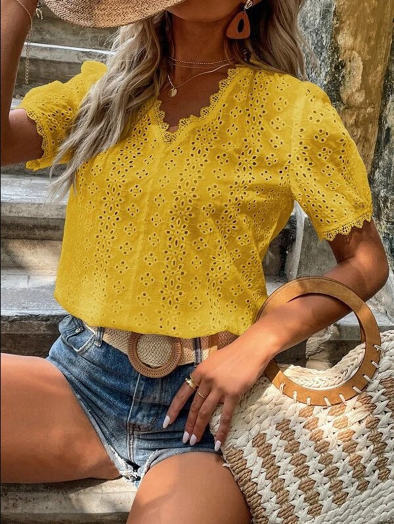 Damen Bluse mit Lochstickerei Heidi-Mode