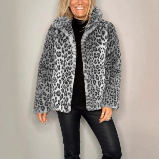 Damen kuschelige Leopardenfell Jacke Heidi-Mode