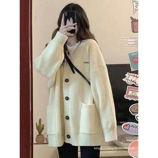 Damen Grobstrick Cardigan mit Taschen und tiefem V-Ausschnitt Heidi-Mode