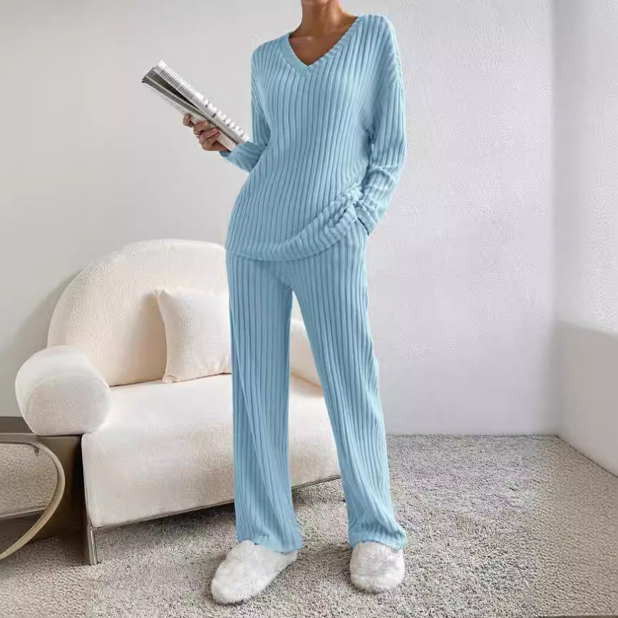 Damen Lässiges Freizeitsweat-Set mit V-Ausschnitt und weitem Schnitt Heidi-Mode
