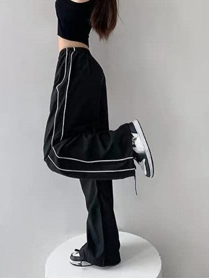 Damen Sportliche Palazzo-Hose mit elastischem Bund und Kontrastnähten Heidi-Mode