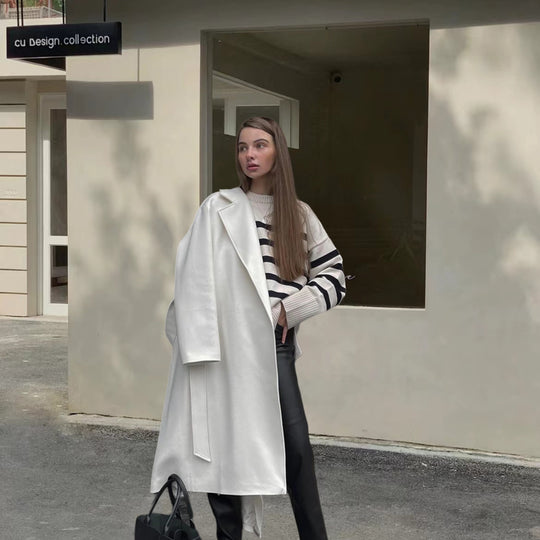 Damen Oversized Strickpullover mit hohem Kragen und trendigem Streifenmuster Heidi-Mode