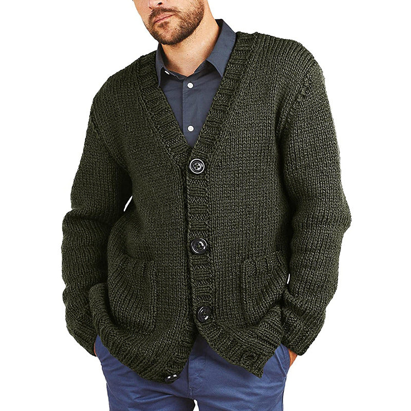 Herren lässige Strickjacke mit tiefem V-Ausschnitt und großzügigen Taschen Heidi-Mode