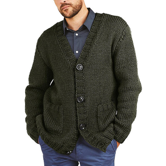 Herren lässige Strickjacke mit tiefem V-Ausschnitt und großzügigen Taschen Heidi-Mode