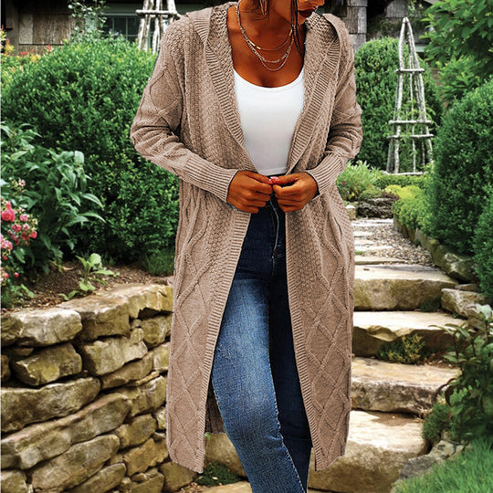 Damen Strick-Cardigan mit Kapuze und luxuriösem Zopfmuster Heidi-Mode