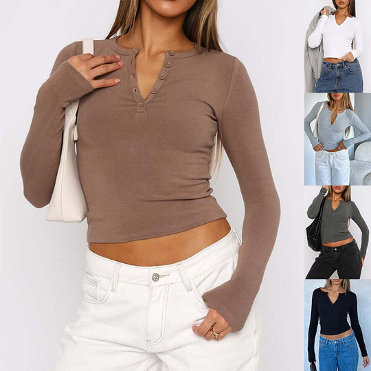 Damen Langarm-Hemd mit Knopfleiste und schmalem Schnitt Heidi-Mode
