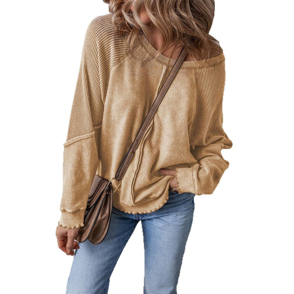 Damen lässiger Pullover mit weitem Ausschnitt Heidi-Mode