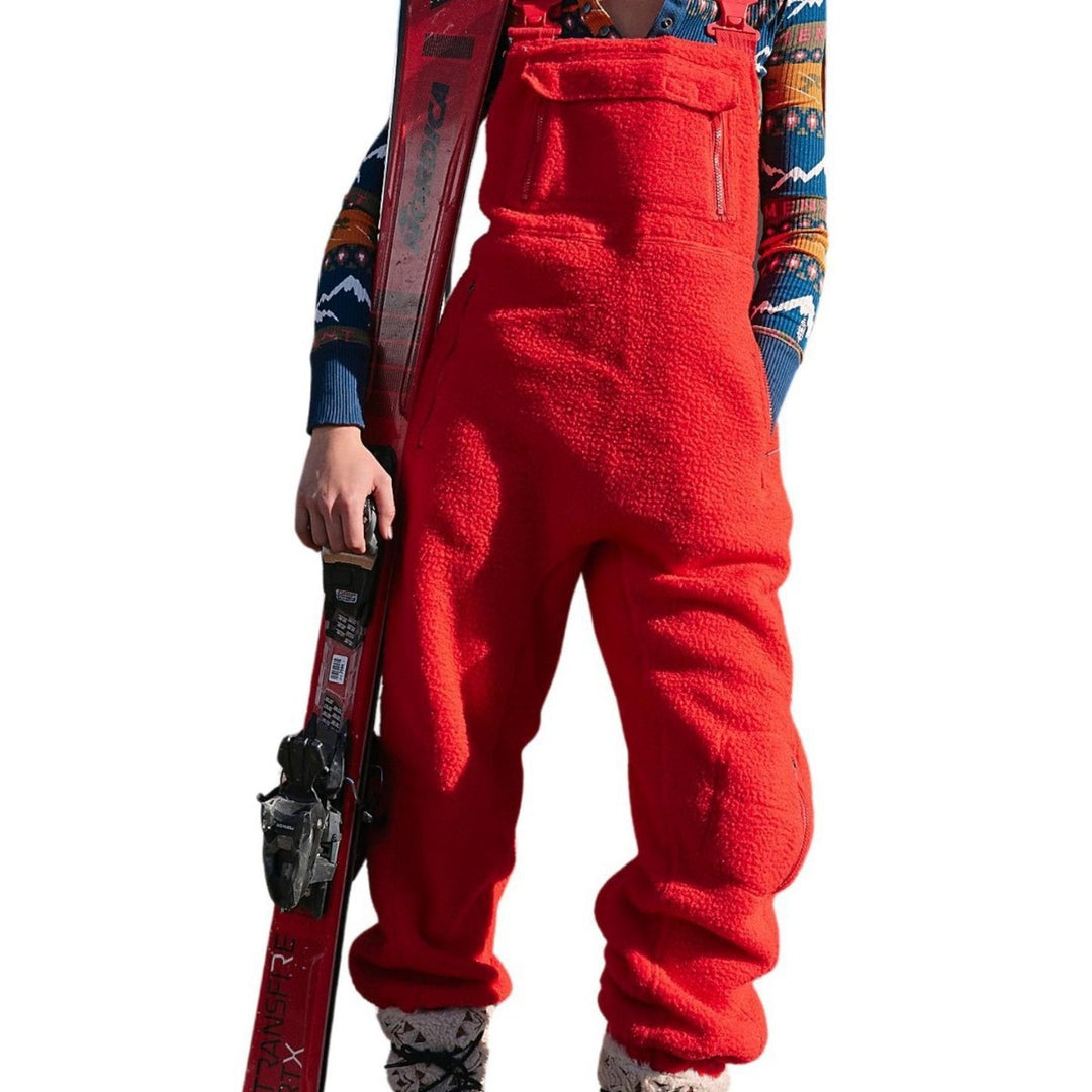 Damen Flauschiger Overall mit verstellbaren Trägern und Eingrifftaschen Heidi-Mode