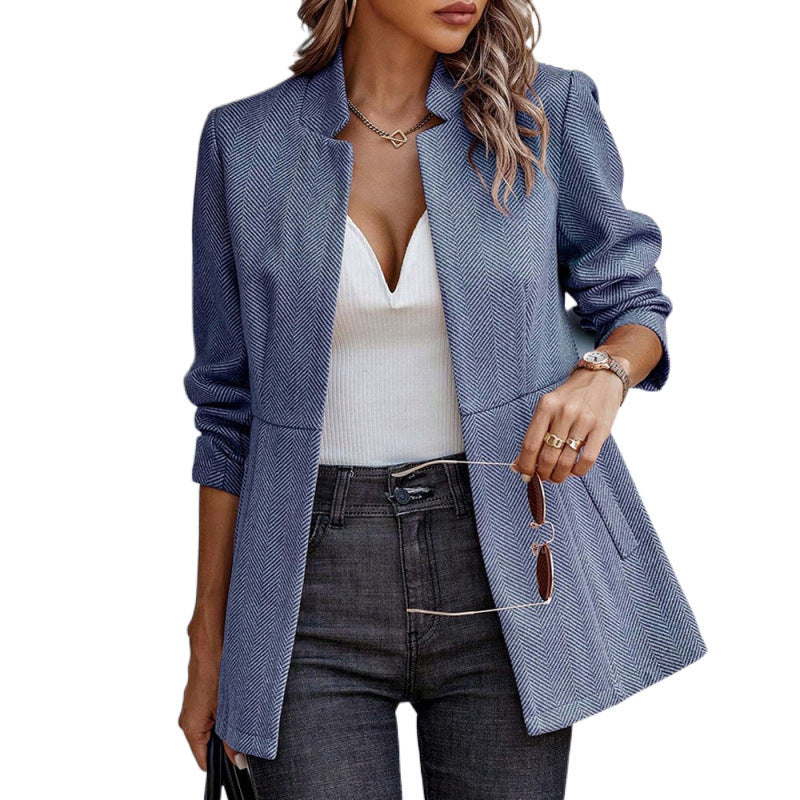 Damen Herringbone Blazer mit strukturiertem Schnitt Heidi-Mode