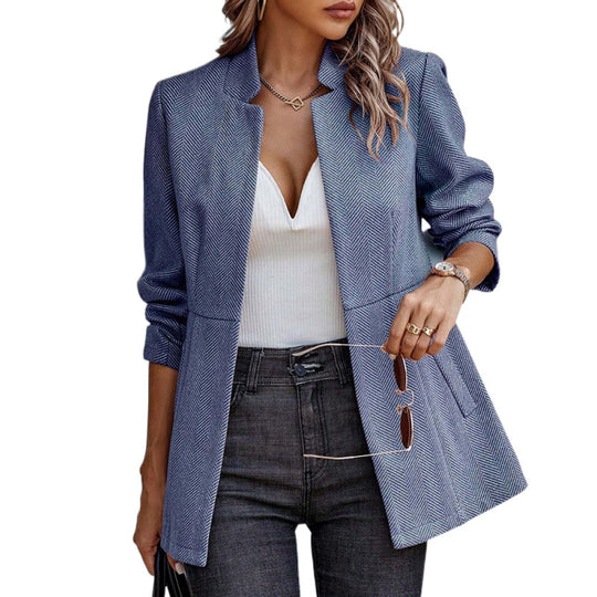 Damen Herringbone Blazer mit strukturiertem Schnitt Heidi-Mode