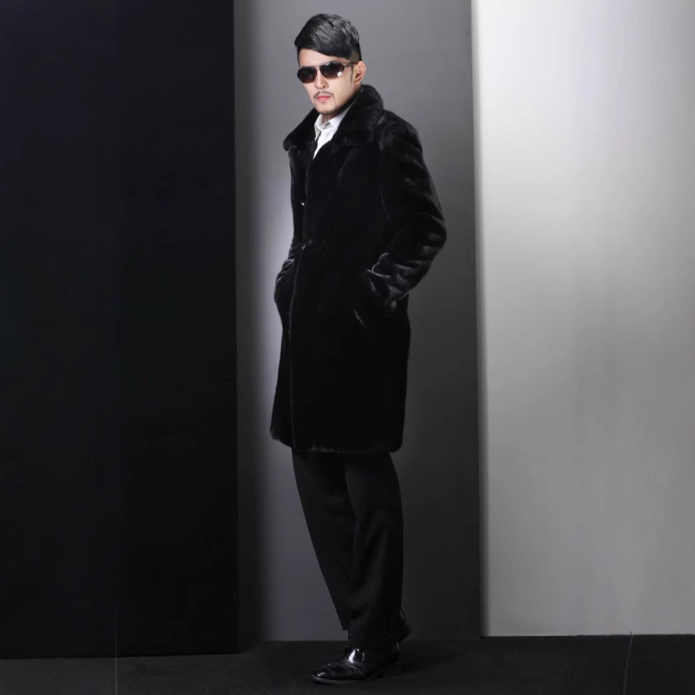 Herren Eleganter Kunstpelzmantel mit tiefem Kragen Heidi-Mode