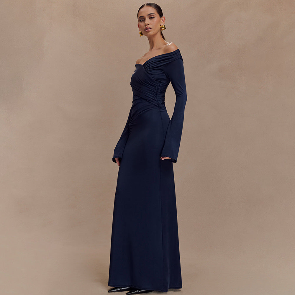 Damen elegantes Maxikleid mit off-shoulder Design und Wickeldetails Heidi-Mode