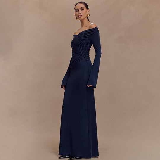 Damen elegantes Maxikleid mit off-shoulder Design und Wickeldetails Heidi-Mode