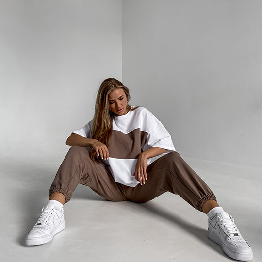 Damen modisches Sport-Loungewear-Set mit lässigem Oversized Oberteil und bequemen Jogginghosen Heidi-Mode