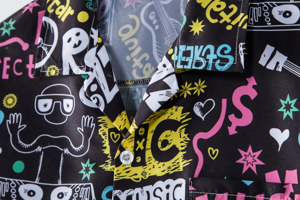 Herren Kurzarmhemd mit kreativem Grafikdesign und entspannter Passform Heidi-Mode