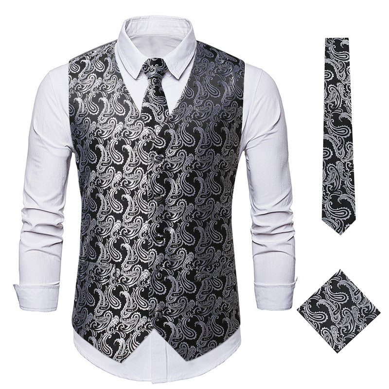 Herren elegante Anzugweste mit eleganten Paisley-Muster und passendem Zubehör Heidi-Mode