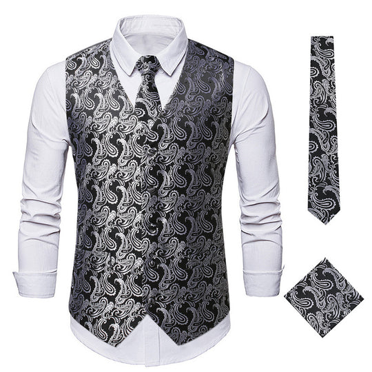 Herren elegante Anzugweste mit eleganten Paisley-Muster und passendem Zubehör Heidi-Mode