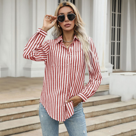 Damen Gestreiftes Langarmhemd im lässigen Chic Heidi-Mode