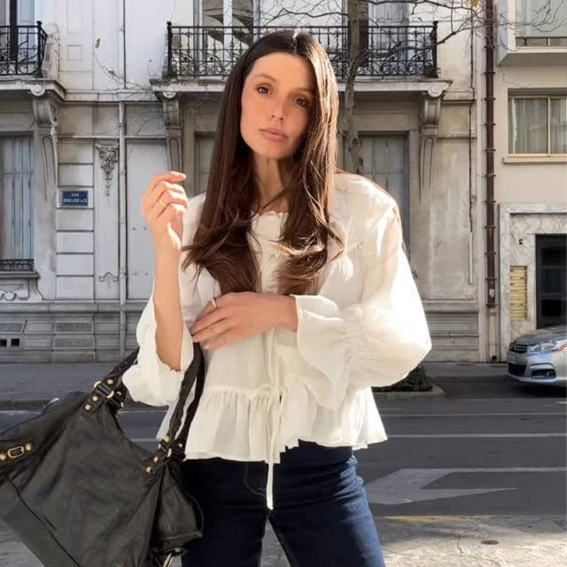 Damen Bluse mit voluminösen Ärmeln und elastischem Bund Heidi-Mode