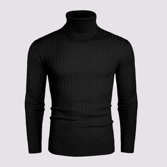 Herren Rollkragenpullover aus elastischem Strickmaterial mit feinem Rippendesign Heidi-Mode