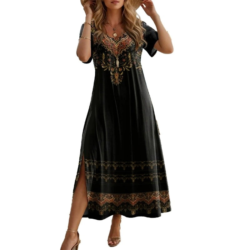 Damen leichtes Maxikleid mit tropischem Muster Heidi-Mode