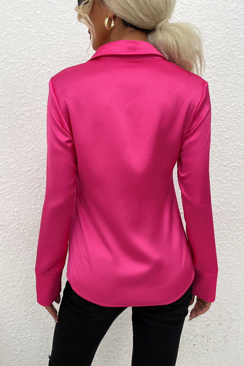 Damen Satinbluse mit elegantem Kragen und durchgehender Knopfleiste Heidi-Mode