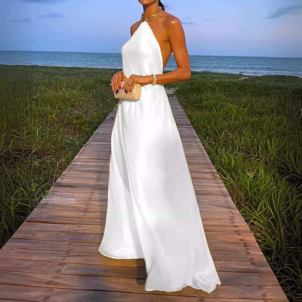 Damen Elegantes Maxikleid mit schmalem Halsband und fließendem Stoff Heidi-Mode