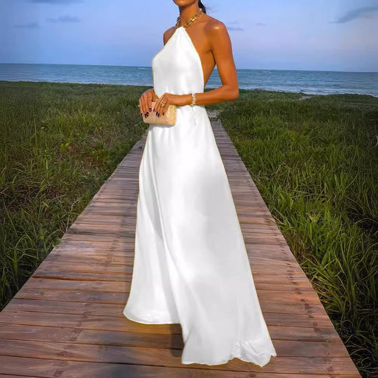 Damen Elegantes Maxikleid mit schmalem Halsband und fließendem Stoff Heidi-Mode