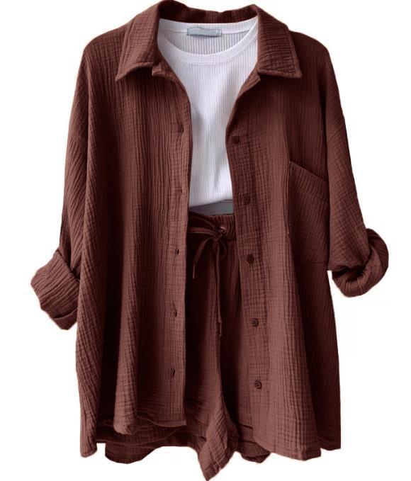 Damen lässige Oversized-Hemdjacke mit Gürtel Heidi-Mode