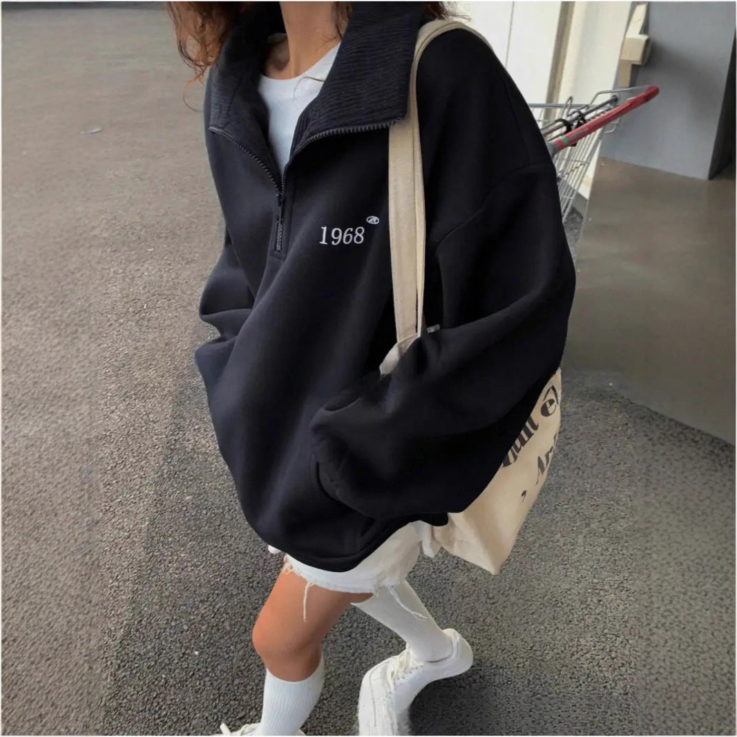 Damen komfortabler Pullover mit Stehkragen und Reißverschluss Heidi-Mode