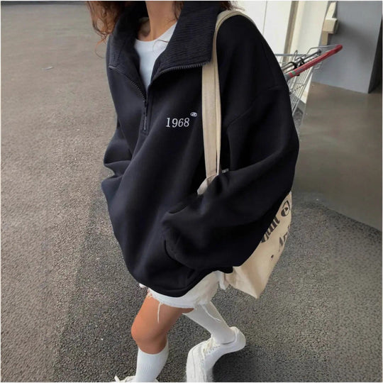 Damen komfortabler Pullover mit Stehkragen und Reißverschluss Heidi-Mode