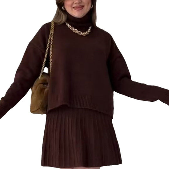 Damen Oversized Strickpullover mit hochwertiger Rippstruktur und passendem Minirock Heidi-Mode