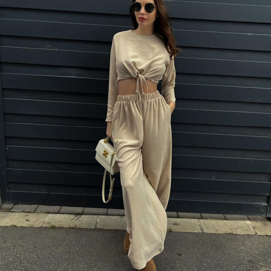 Heidi-Mode | Schnür-Top mit kurzen Ärmeln weite Beinhose Zweiteiliger Set