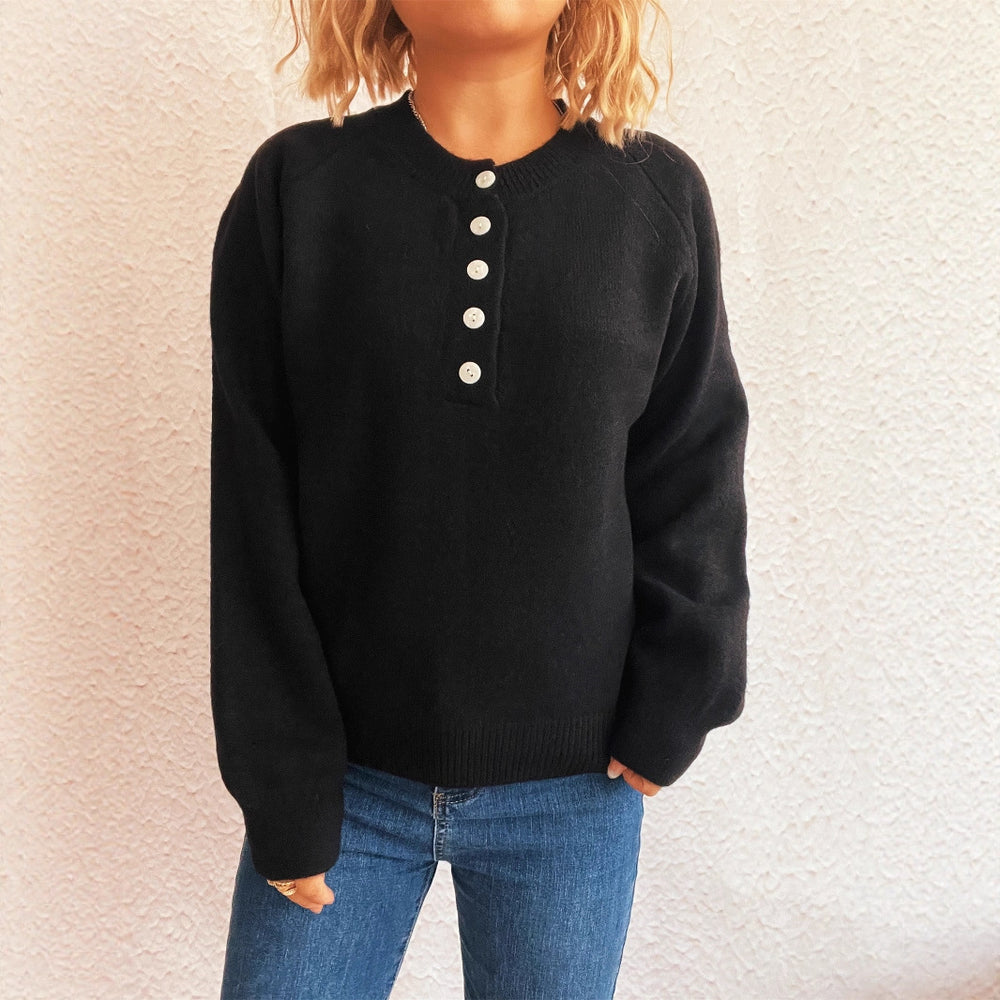 Damen gemütlicher Strickpullover mit Knopfdetails Heidi-Mode