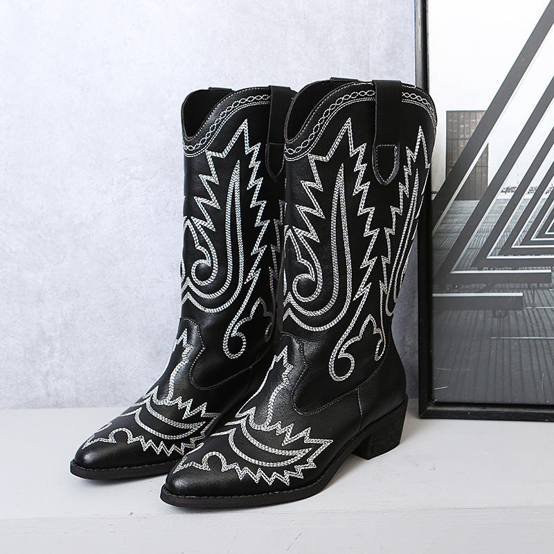 Damen Cowboy-Stiefel mit modischen Verzierungen und elegantem Absatz Heidi-Mode