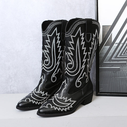 Damen Cowboy-Stiefel mit modischen Verzierungen und elegantem Absatz Heidi-Mode