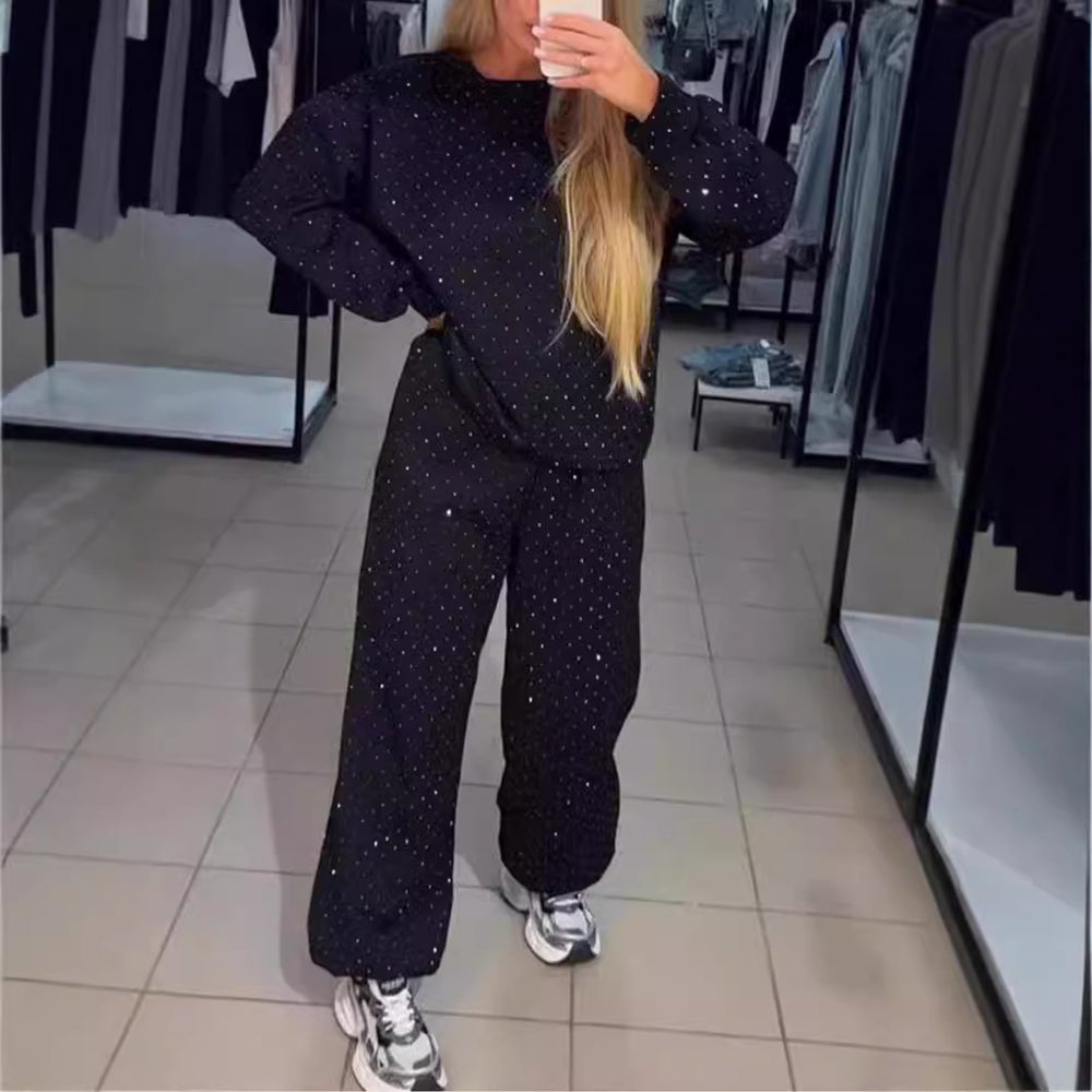 Damen Sportliches Lounge-Set mit gepunktetem Muster und elastischem Bund Heidi-Mode