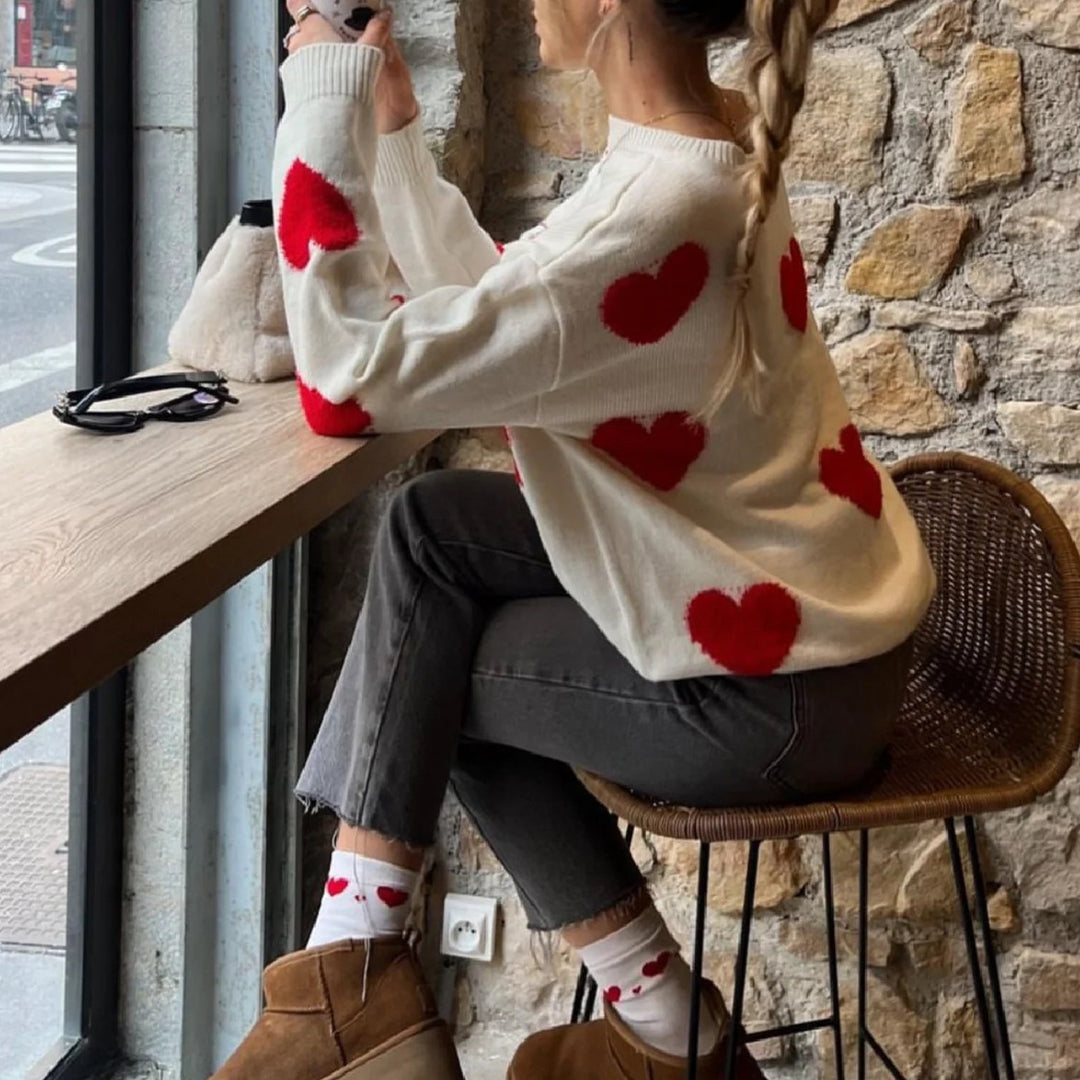 Damen Bequemer Sweater mit Herzmuster Heidi-Mode