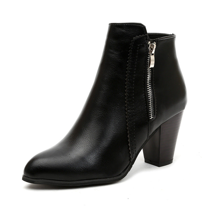 Damen elegante Stiefeletten mit modischem Reißverschluss und komfortablem Blockabsatz Heidi-Mode
