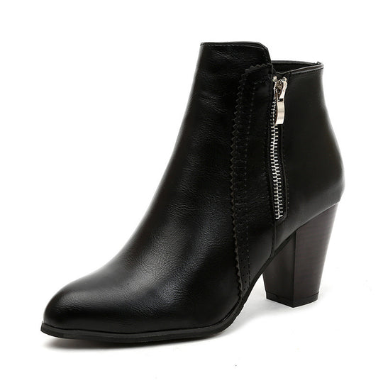 Damen elegante Stiefeletten mit modischem Reißverschluss und komfortablem Blockabsatz Heidi-Mode
